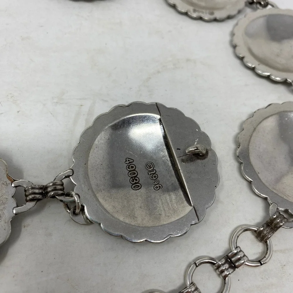 Vintage Brighton 1996 Silver Concho Belt Southwestern Sunburst Scalloped 49030